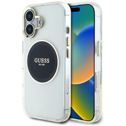 Guess IML Metal Colored Circle Classic Logo MagSafe - θήκη για Apple iPhone 16 - Μαύρο