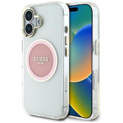 Guess IML Metal Colored Circle Classic Logo MagSafe - θήκη για Apple iPhone 16 - Ροζ
