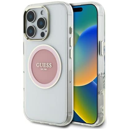Guess IML Metal Colored Circle Classic Logo - θήκη για Apple iPhone 16 Pro - Ροζ