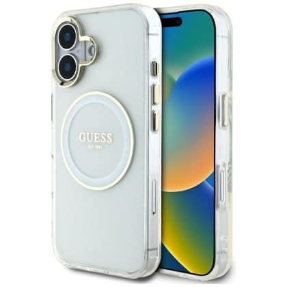 Guess IML Metal Colored Circle Classic Logo MagSafe - θήκη για Apple iPhone 16 - Λευκό