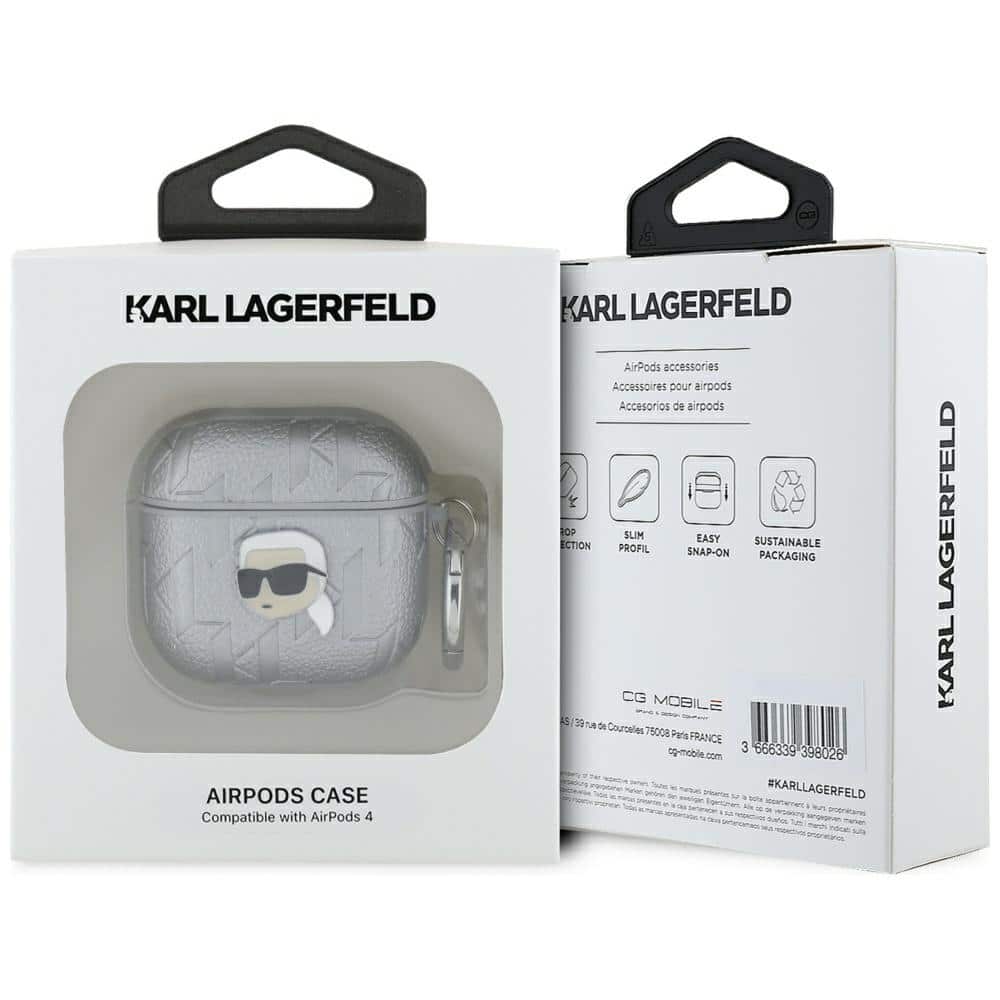 Karl Lagerfeld Monogram Karl Head Case for AirPods 4 Silver - Image 3