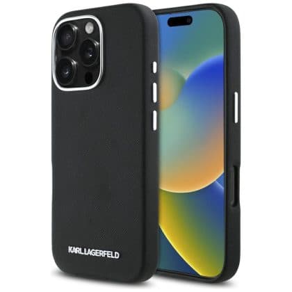 Karl Lagerfeld Saffiano Full Wrapped Elongated Metal Logo MagSafe - θήκη για Apple iPhone 16 Pro - Μαύρο