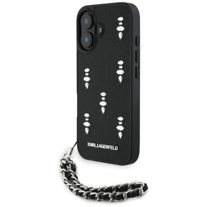 Karl Lagerfeld Saffiano Crystals με Αλυσίδα - θήκη για Apple iPhone 16 - Μαύρο