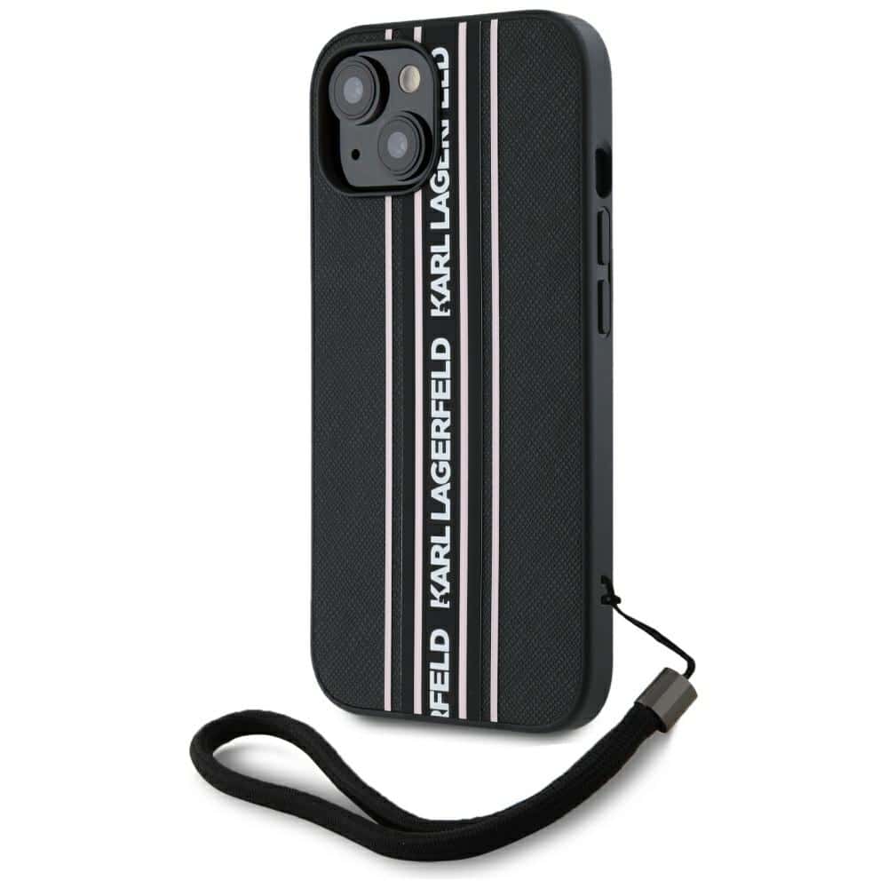 Karl Lagerfeld Saffiano Athleisure Stripes Cord - θήκη για Apple iPhone 15 - Ροζ - Image 2