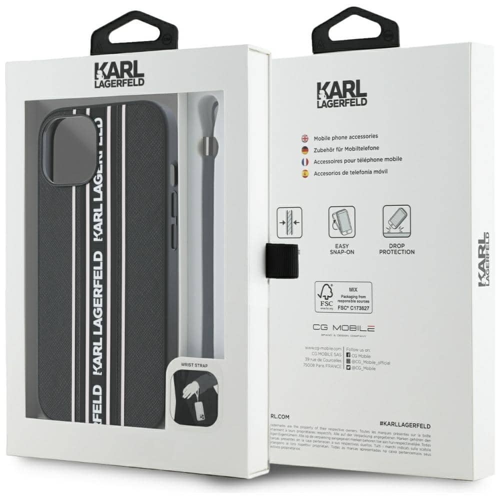 Karl Lagerfeld Saffiano Athleisure Stripes Cord - θήκη για Apple iPhone 15 - Ροζ - Image 7