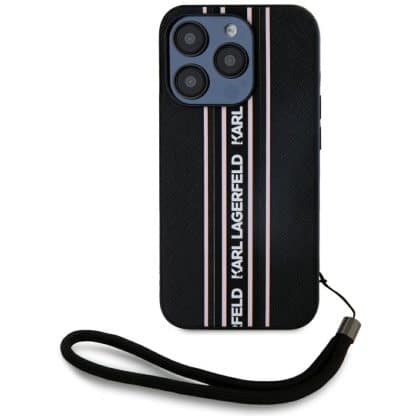Karl Lagerfeld Saffiano Athleisure Stripes Cord - θήκη για Apple iPhone 15 Pro - Ροζ