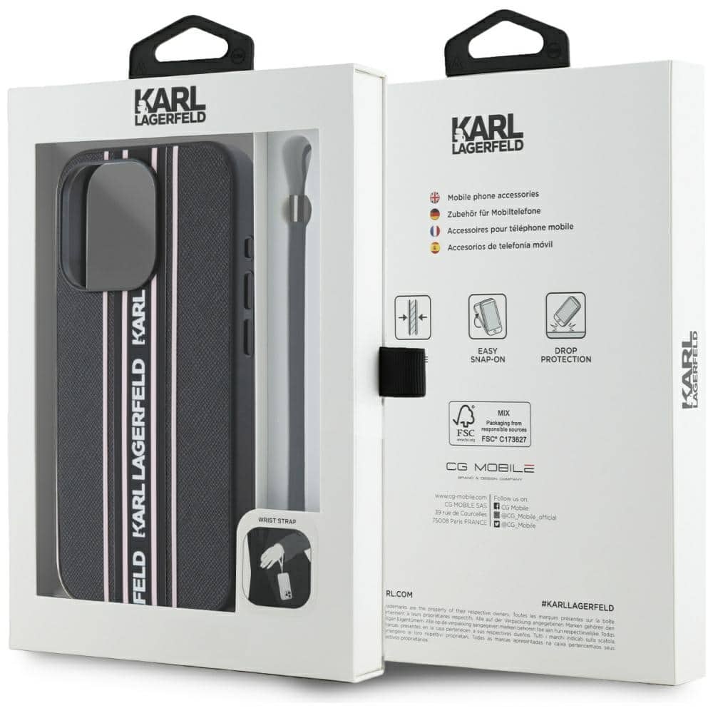 Karl Lagerfeld Saffiano Athleisure Stripes Cord - θήκη για Apple iPhone 15 Pro Max - Ροζ - Image 7