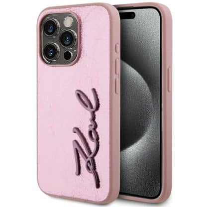 Karl Lagerfeld Metal Signature - θήκη για Apple iPhone 15 Pro - Ροζ