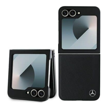 Mercedes Leather Wood Imitation MagSafe - θήκη για Samsung Galaxy Z Flip6 - Μαύρο