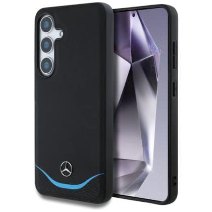 Mercedes Leather Contrasted Blue Horizontal Curve MagSafe case for Samsung Galaxy S25 black