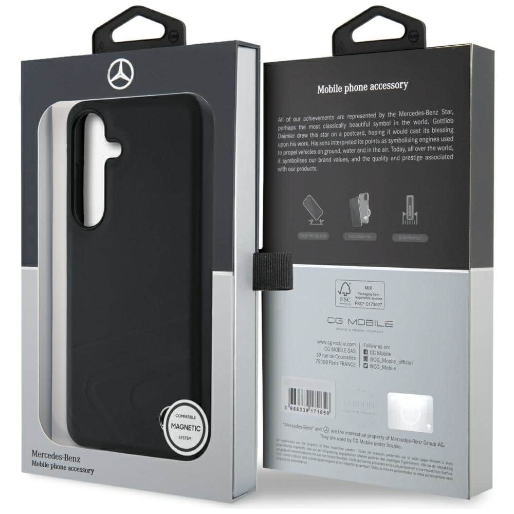 Mercedes Leather Horizontal Debossed Curves MagSafe Case for Samsung Galaxy S25 μαύρο - Image 8