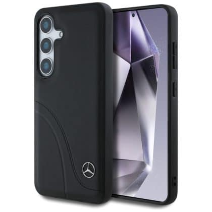 Mercedes Leather Curved Stitches - θήκη για Samsung Galaxy S25 - Μαύρο