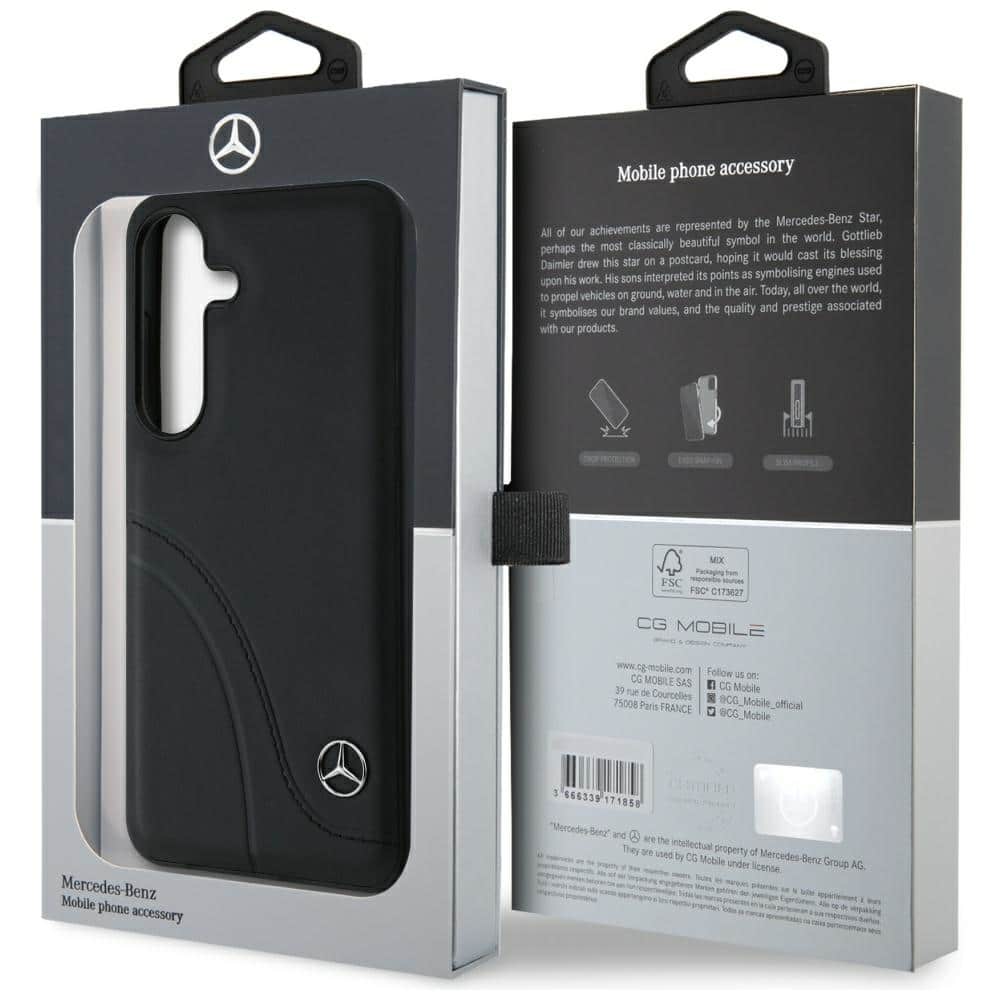 Mercedes Leather Curved Stitches - θήκη για Samsung Galaxy S25 - Μαύρο - Image 8