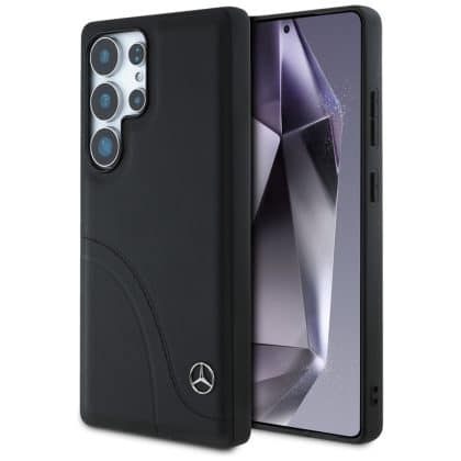 Mercedes Leather Curved Stitches - θήκη για Samsung Galaxy S25 Ultra - Μαύρο