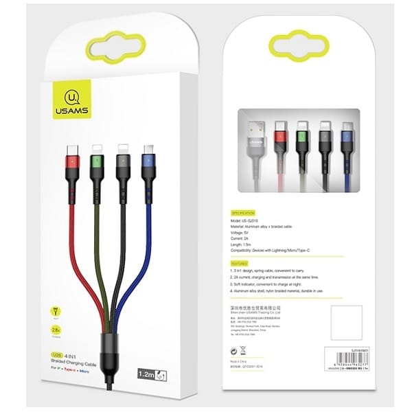 USAMS Καλώδιο pleciony U26 4w1 3m 2AFast Charge (2xlightning/microUSB/USB-C) SJ413USB01 (US-SJ413) - Image 3