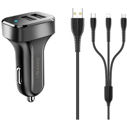 USAMS Ład. sam. 2xUSB C13 2,1A 3w1(microUSB/USB-C/lightning) NTU35YTSC13TZ μαύρο