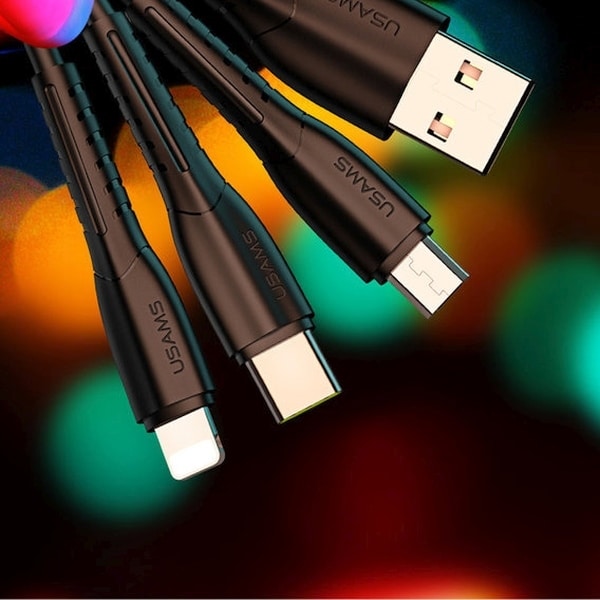 USAMS Ład. sam. 2xUSB C13 2,1A 3w1(microUSB/USB-C/lightning) NTU35YTSC13TZ μαύρο - Image 4