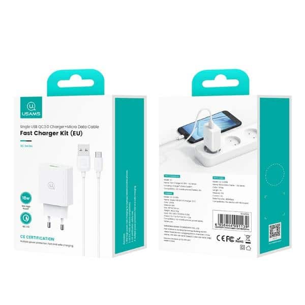 USAMS Ład. siec. 18W + kabel USB-C/USB-A1m Fast Charging SC SCXLTZ02 λευκό - Image 10