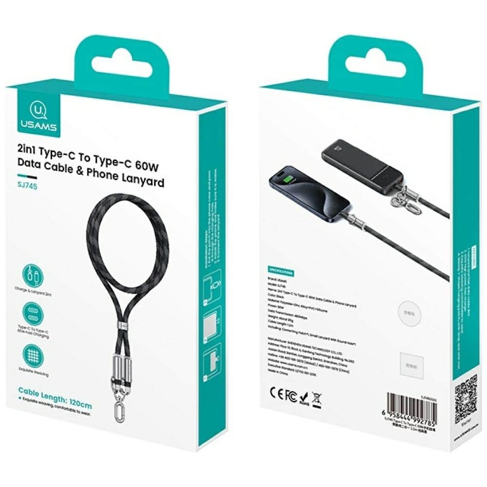 Κορδόνι τηλεφώνου με καλώδιο φόρτισης Usams SJ745 60W USB-C σε USB-C 1.2m μπλε - Image 7