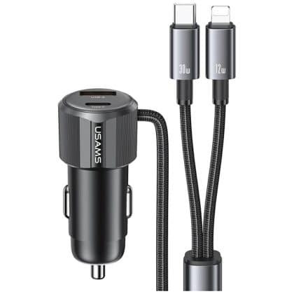 Φορτιστής αυτοκινήτου USAMS YT Series CC287 66W 1xUSB-A 1xUSB-C + καλώδιο 2 σε 1 USB-C/Lightning tarnish