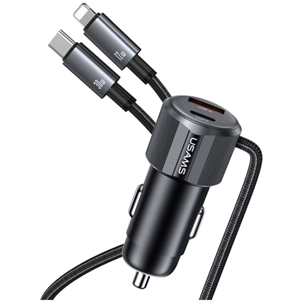Φορτιστής αυτοκινήτου USAMS YT Series CC287 66W 1xUSB-A 1xUSB-C + καλώδιο 2 σε 1 USB-C/Lightning tarnish - Image 2