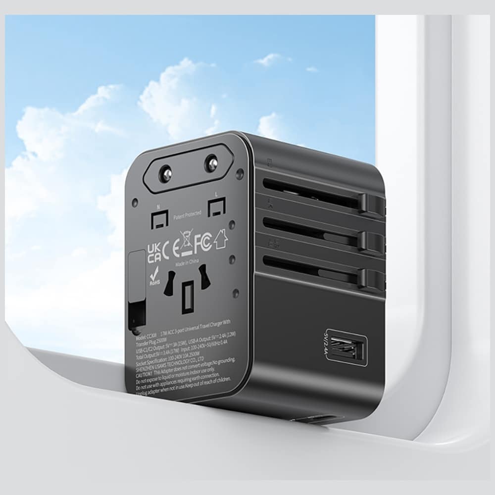 Travel Charger Adapter USAMS CC308 2xUSB-C 17W 4in1 US/AU/EU/UK μαύρο - Image 8