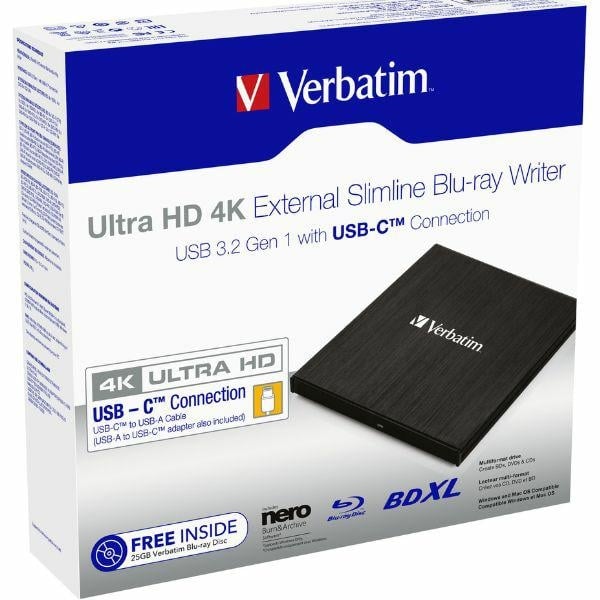 Verbatim External Slimline Blu-ray Ultra HD 4K Burner + USB-C/USB-A Καλώδιο μαύρο 43888 - Image 4