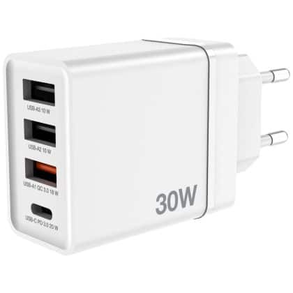 Verbatim 30W Wall Charger 3xUSB-A/USB-C PD 3.0 CHR-30EU2 λευκό 49701