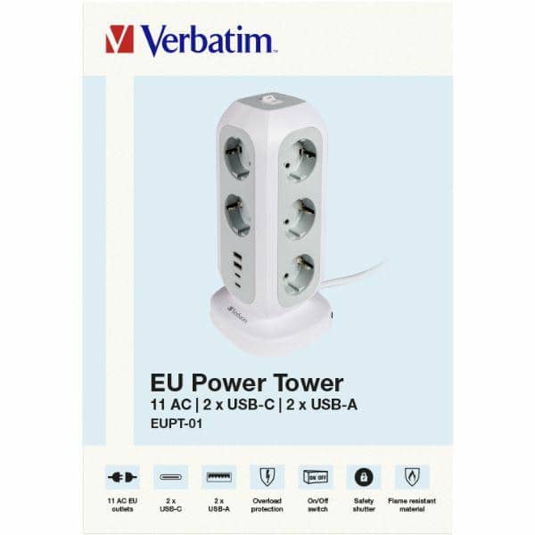 Verbatim Vertical Power Strip 15W 11xAC EU/2xUSB-C/2xUSB-A 2m EUPT-01 λευκό 49547 - Image 5