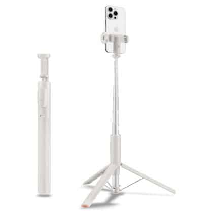 Μπεζ selfie stick με τρίποδο Spigen S541W από αλουμίνιο με αποσπώμενο τηλεχειριστήριο Bluetooth