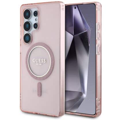 Guess Glitter Circle Classic Logo - θήκη για Samsung Galaxy S25 Ultra - Ροζ