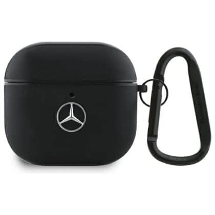 Mercedes MEA4CSLBK Κάλυμμα AirPods 4 μαύρου δέρματος με μεταλλικό λογότυπο