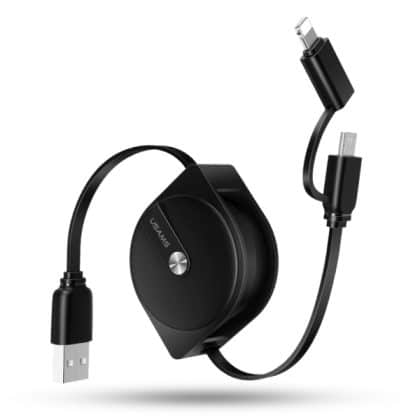 Καλώδιο USAMS U1 2 σε 1 με αναδίπλωση 1m μαύρο/μαύρο (lightning/microUSB) SJ192USB01 (US-SJ192)