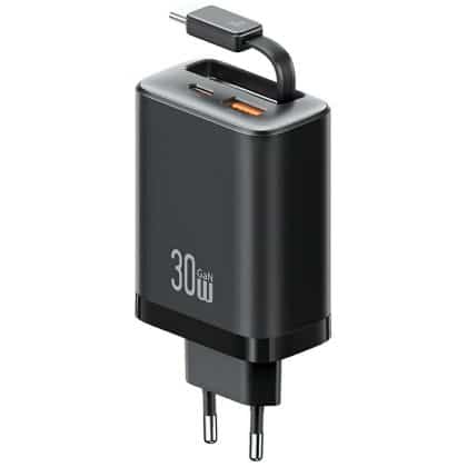 Φορτιστής τοίχου USAMS Xiang Series CC296 30W 1xUSB-C 1xUSB-A + καλώδιο USB-C μαύρο