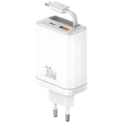 Φορτιστής τοίχου USAMS Xiang Series CC296 30W 1xUSB-C 1xUSB-A + καλώδιο USB-C λευκό