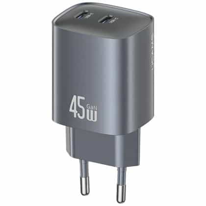 Φορτιστής τοίχου USAMS CC305 T66 45W GaN 2xUSB-C αμαύρωση