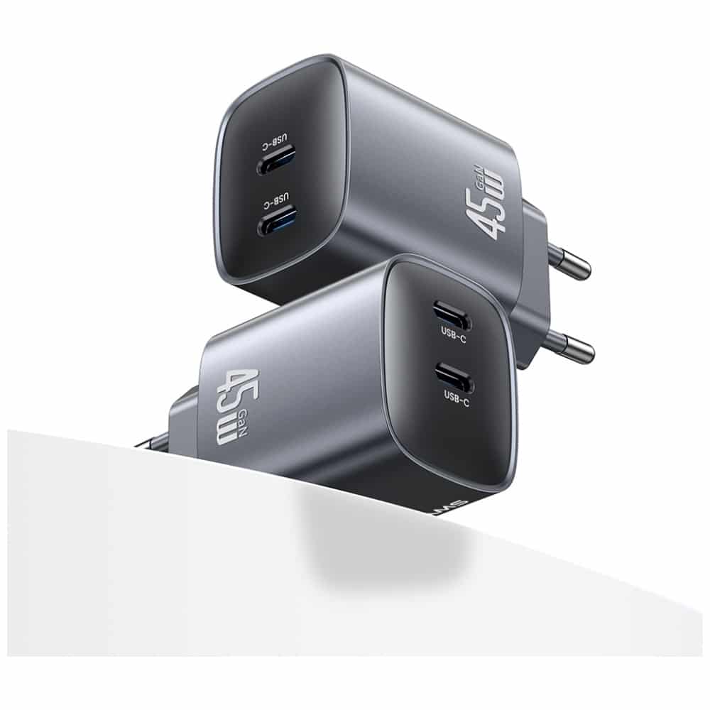 Φορτιστής τοίχου USAMS CC305 T66 45W GaN 2xUSB-C αμαύρωση - Image 3