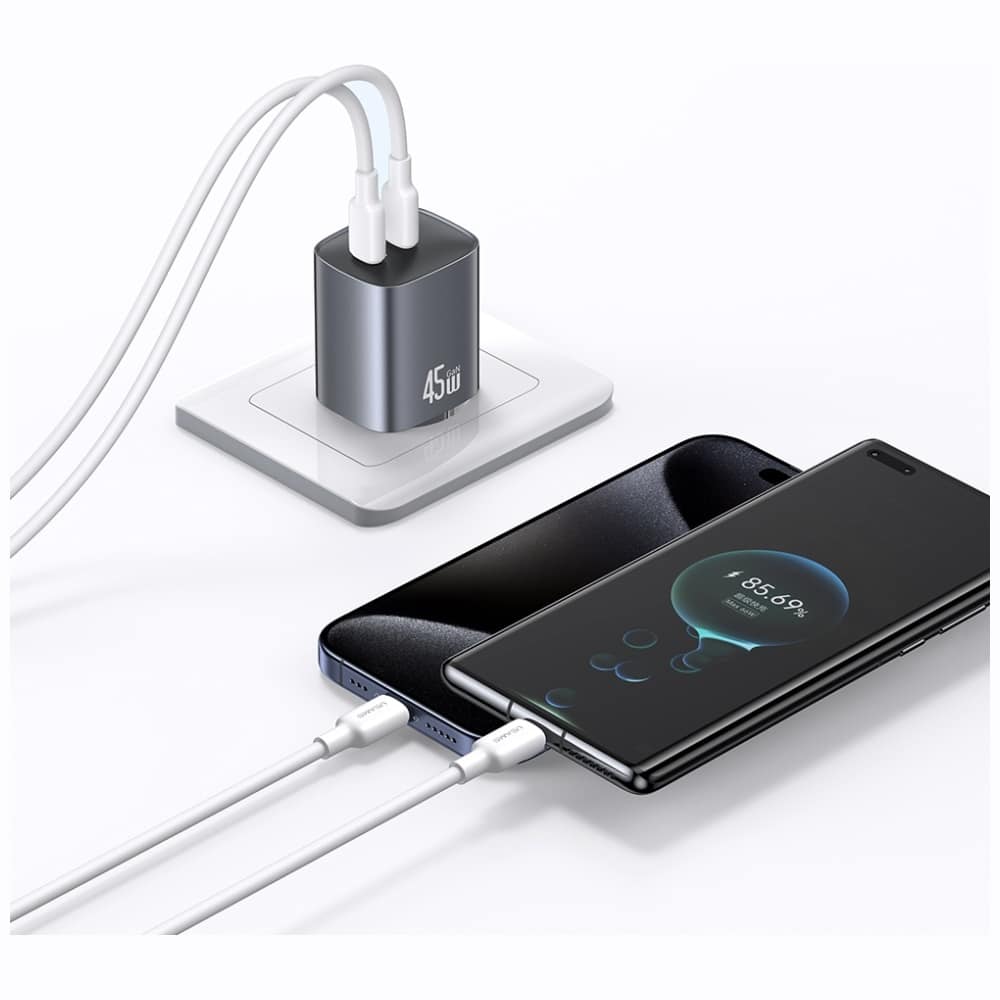 Φορτιστής τοίχου USAMS CC305 T66 45W GaN 2xUSB-C αμαύρωση - Image 4