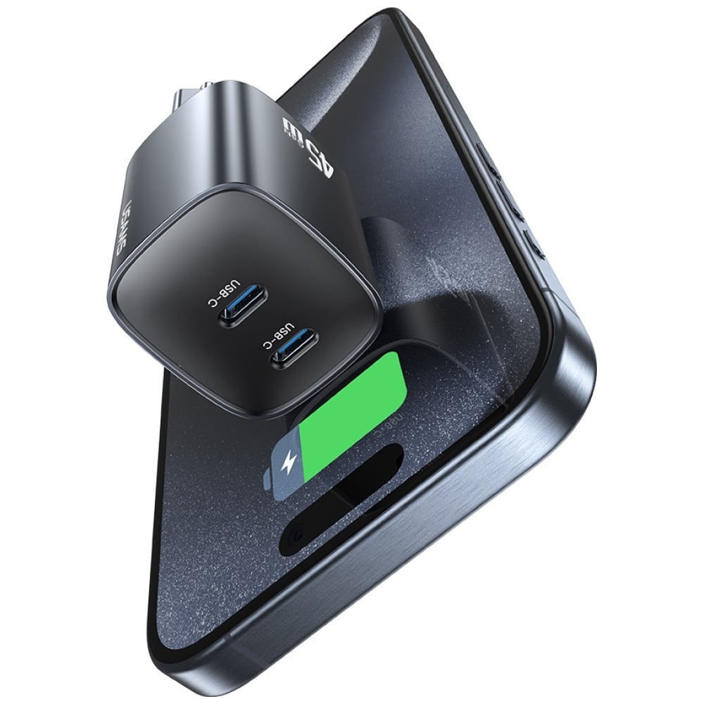 Φορτιστής τοίχου USAMS CC305 T66 45W GaN 2xUSB-C αμαύρωση - Image 6