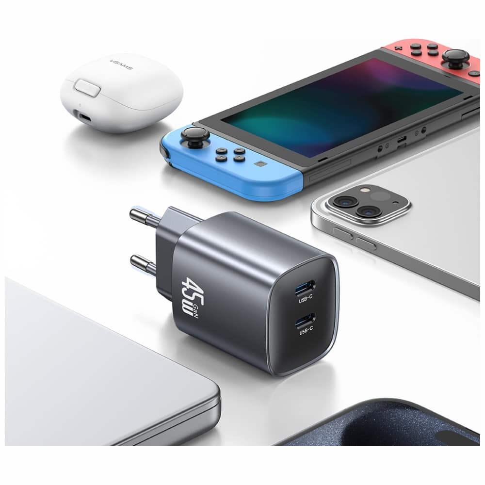 Φορτιστής τοίχου USAMS CC305 T66 45W GaN 2xUSB-C αμαύρωση - Image 7