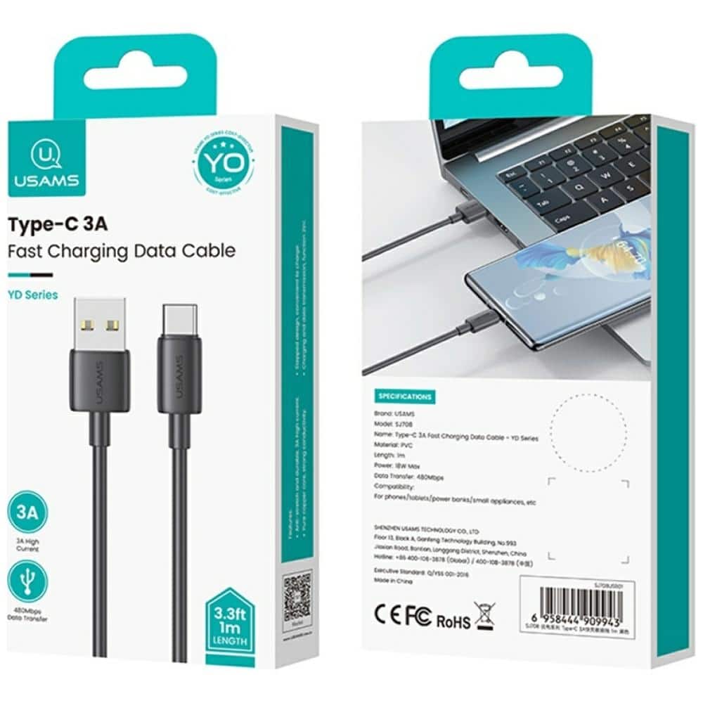 Καλώδιο USAMS YD Series SJ708 18W 3A USB-A σε USB-C 1m Λευκό - Image 9
