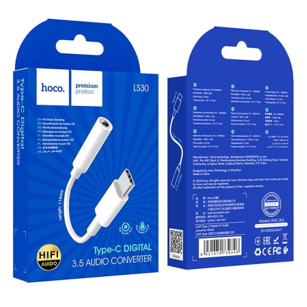 Προσαρμογέας ήχου USB-C σε 3,5 χιλ. Hoco LS30, λευκό - Image 6