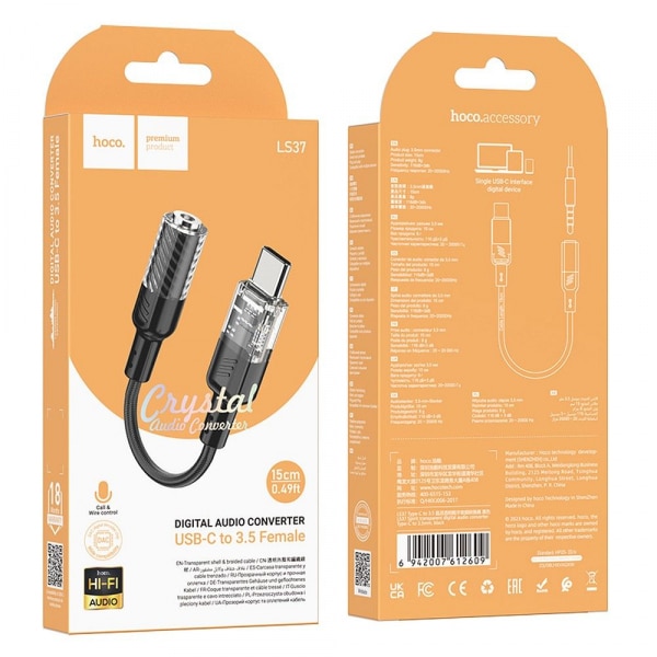 Προσαρμογέας ήχου USB-C σε 3,5 χιλ. Hoco LS37, μαύρος - Image 5
