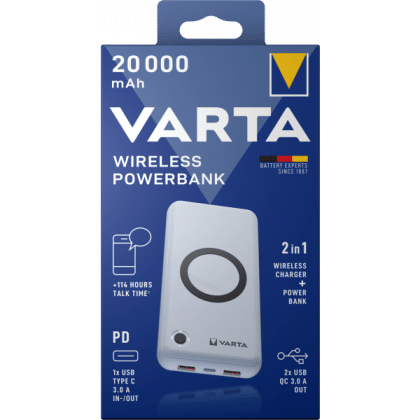 Powerbank Varta, 20000mAh, 18W, QC + PD + FQI, Λευκό