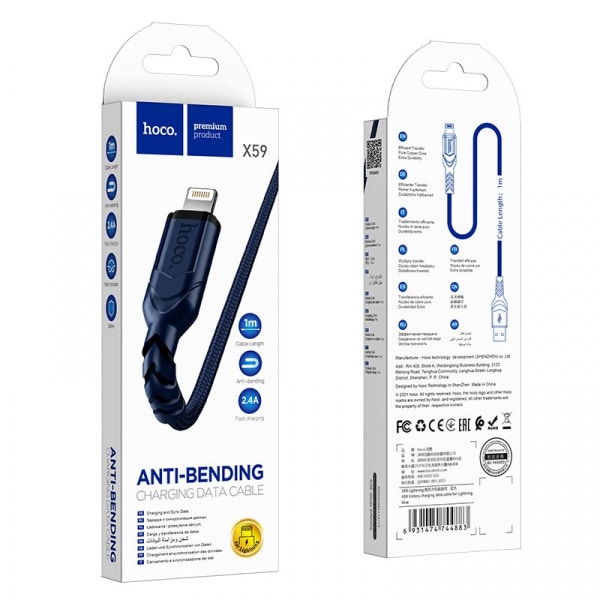 Καλώδιο USB-A σε Lightning Hoco X59 Victory, 18W, 2A, 1m, Μπλε - Image 3