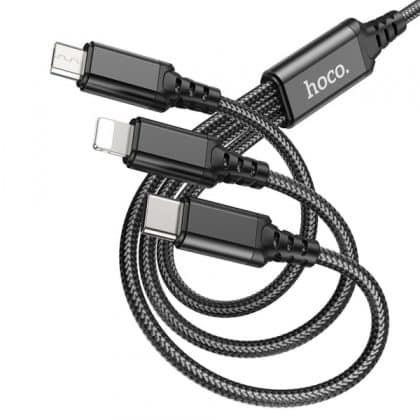 Καλώδιο φόρτισης USB-A σε Lightning / microUSB / USB-C Hoco X76 3 σε 1, 18W, 2.4A, 1m, Μαύρο