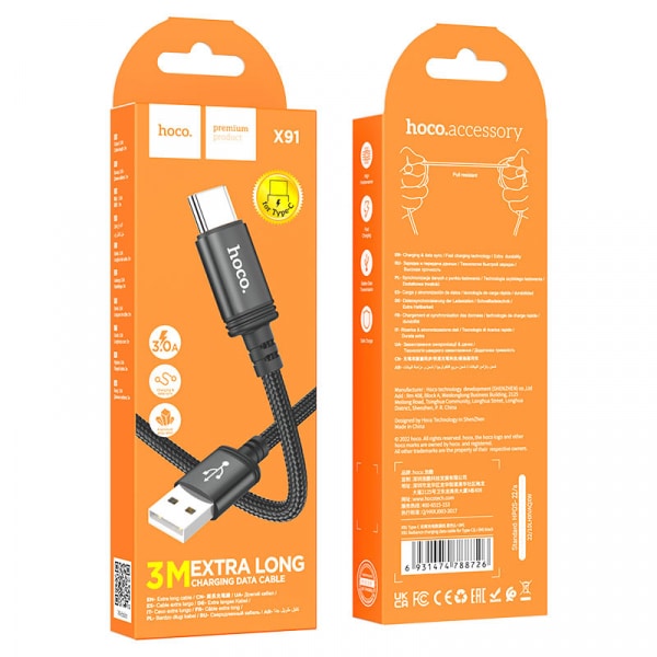Καλώδιο USB-A σε USB-C Hoco X91, 60W, 3A, 3m, Μαύρο - Image 5