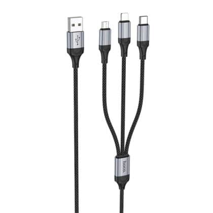 Καλώδιο φόρτισης USB-A σε Lightning / microUSB / USB-C Hoco X102 3 σε 1, 18W, 2A, 1m, Μαύρο