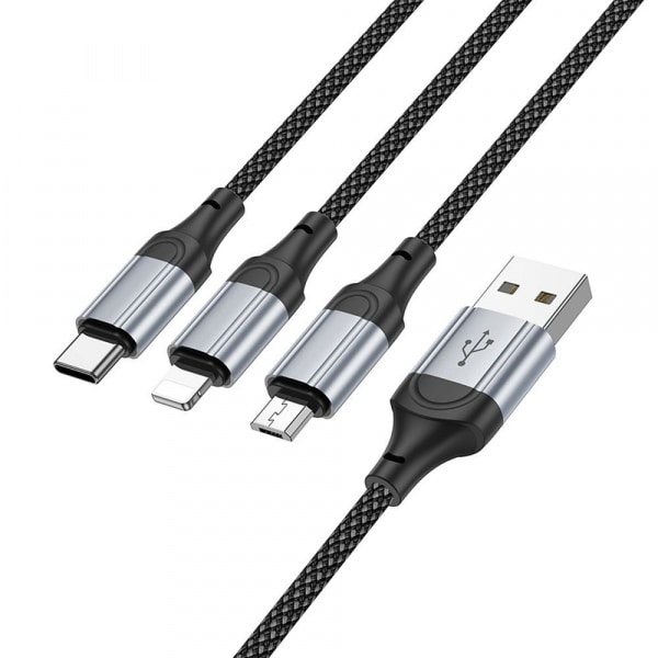 Καλώδιο φόρτισης USB-A σε Lightning / microUSB / USB-C Hoco X102 3 σε 1, 18W, 2A, 1m, Μαύρο - Image 3