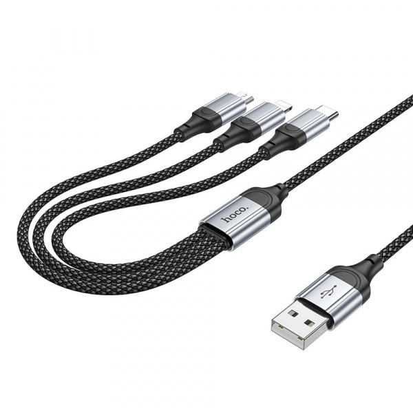 Καλώδιο φόρτισης USB-A σε Lightning / microUSB / USB-C Hoco X102 3 σε 1, 18W, 2A, 1m, Μαύρο - Image 5